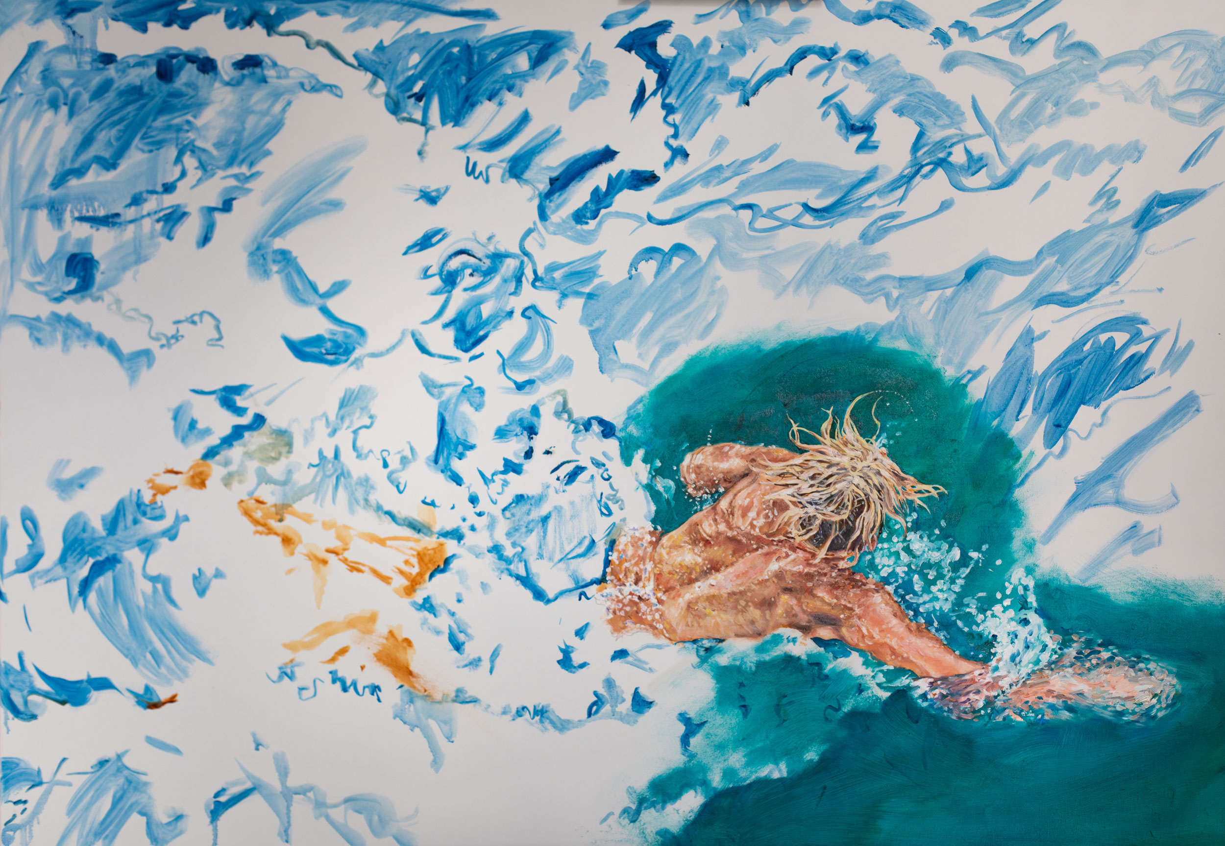 Hair Flip in Progress, in the moment water series, jedsmithart